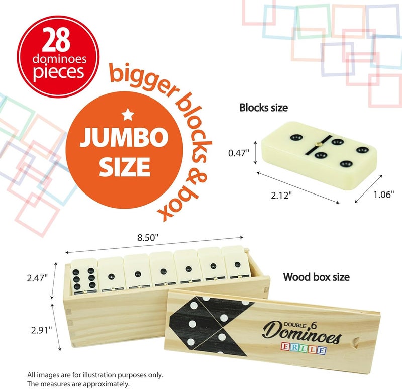 ERLLE - Jumbo Dominoes Set, Extra-Large Double Six Domino Set for Kids & Adults, Premium Giant Dominoes for Outdoor & Indoor Games, Classic Mexican Train, Chicken Foot, and Family Game Night Fun - Image 2